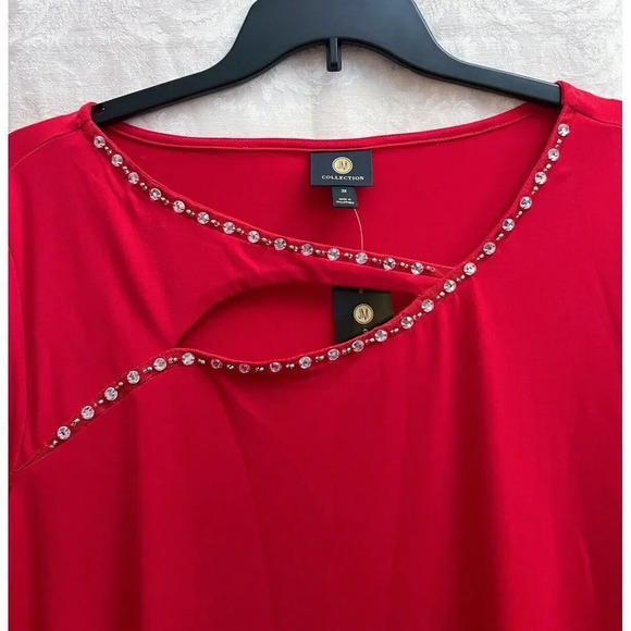 JM Collection Women’s NWT Embellished Cutout Top In Red Plus Size 3X Jeweled New - Picture 3 of 7